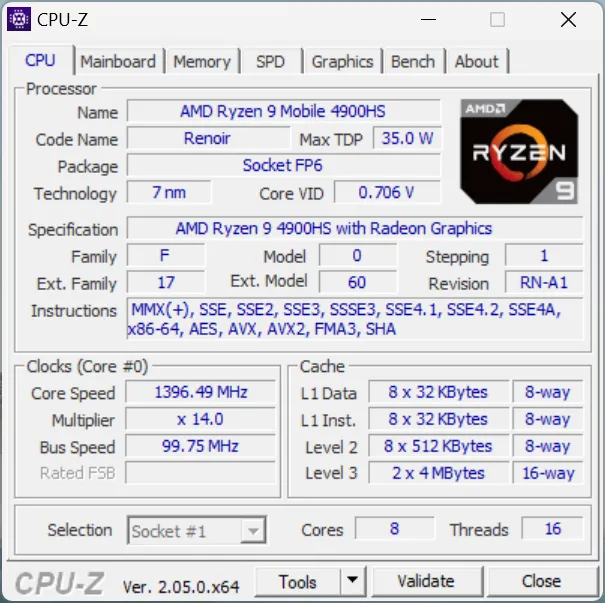 CPU-Z Programı Ekran Görüntüsü