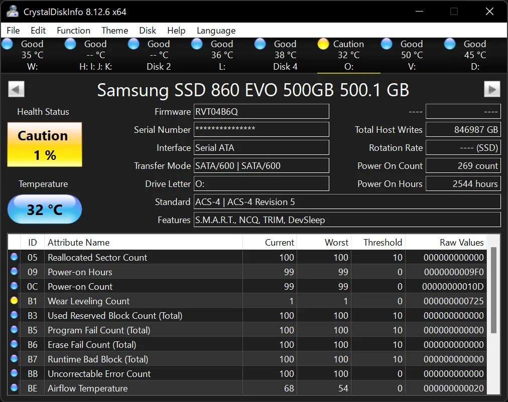 CrystalDiskInfo Programı Ekran Görüntüsü